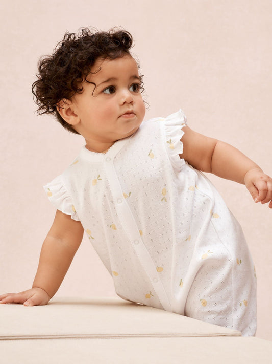The White Company White Cotton Pointelle Lemon Rompersuit image 2