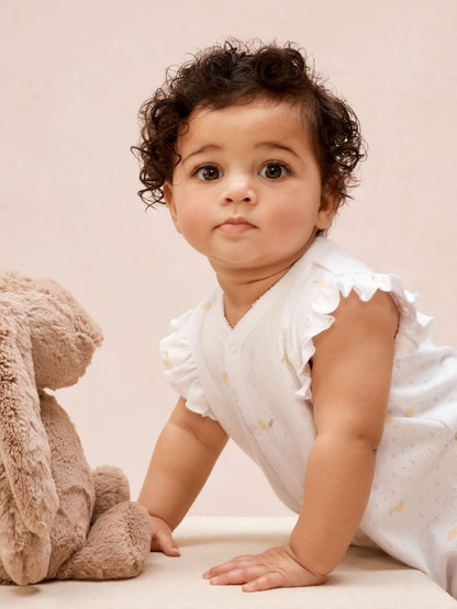 The White Company White Cotton Pointelle Lemon Rompersuit image 3