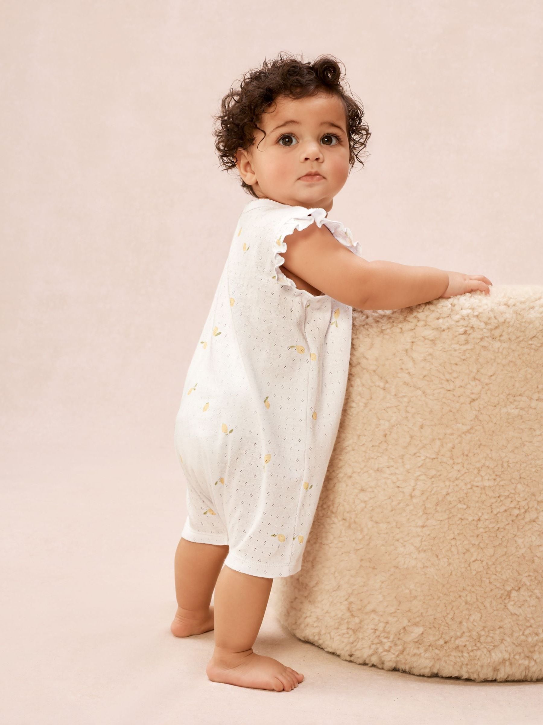 The White Company White Cotton Pointelle Lemon Rompersuit image 4