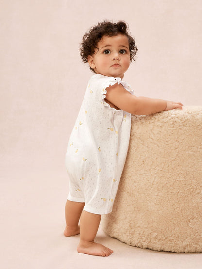 The White Company White Cotton Pointelle Lemon Rompersuit image 4