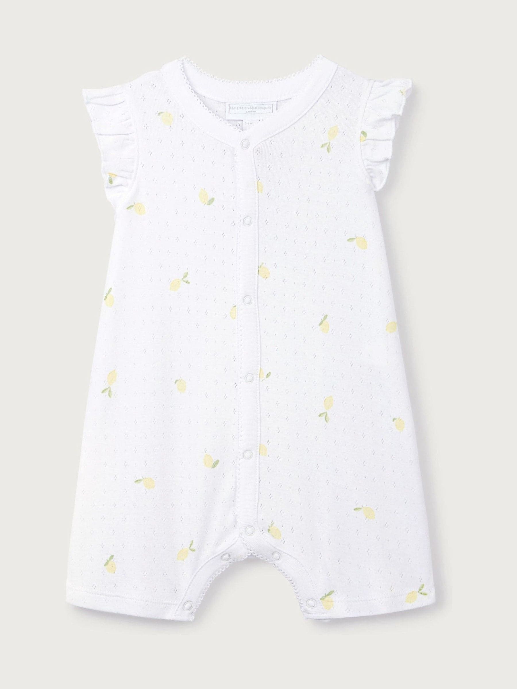 The White Company White Cotton Pointelle Lemon Rompersuit image 5