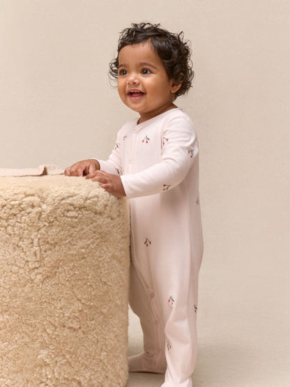 The White Company Pink Cotton Cherry Embroidered Sleepsuit image 1