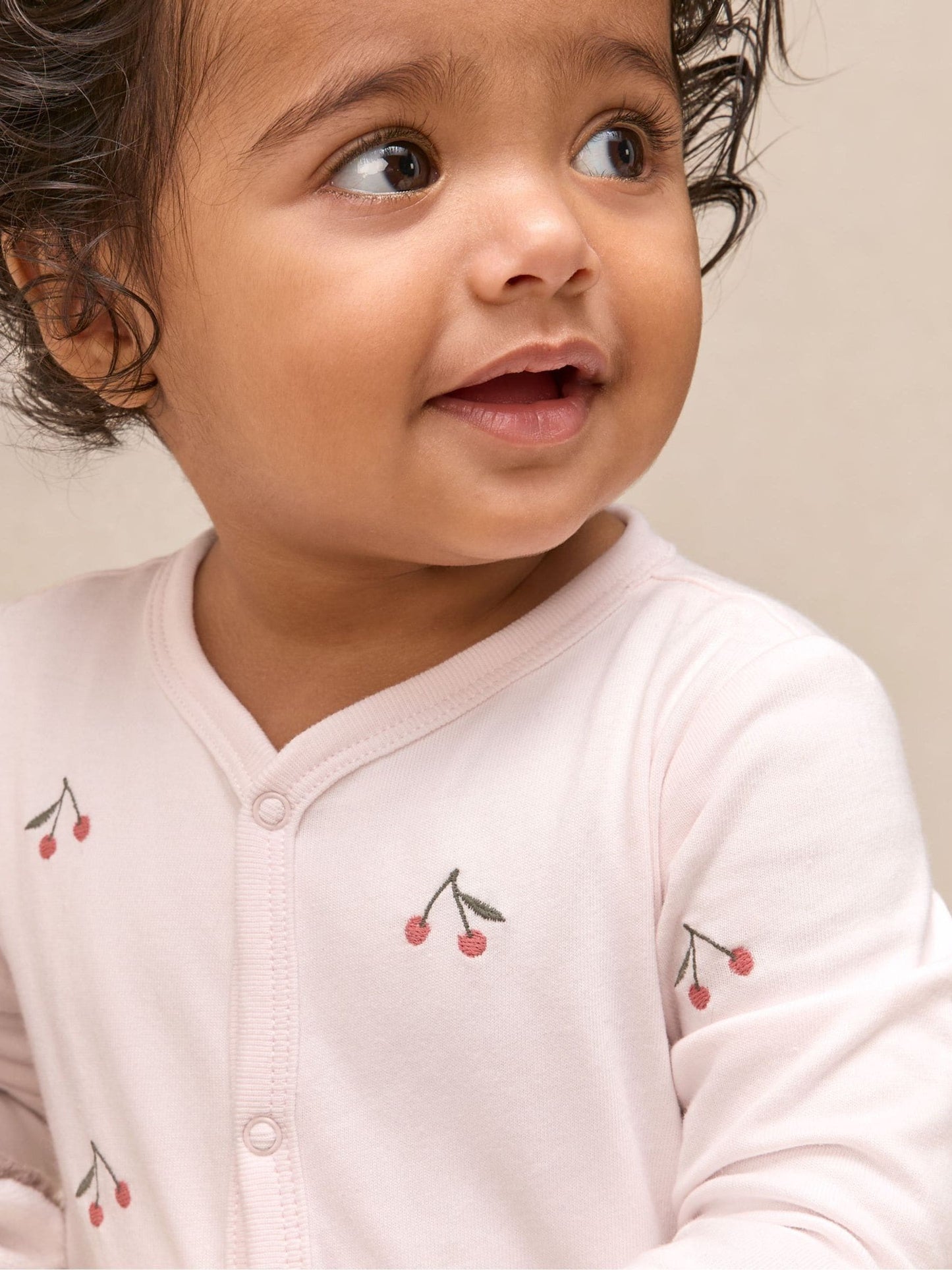 The White Company Pink Cotton Cherry Embroidered Sleepsuit image 2