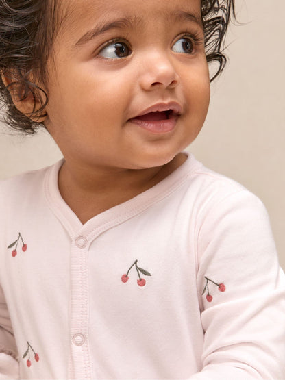 The White Company Pink Cotton Cherry Embroidered Sleepsuit image 2