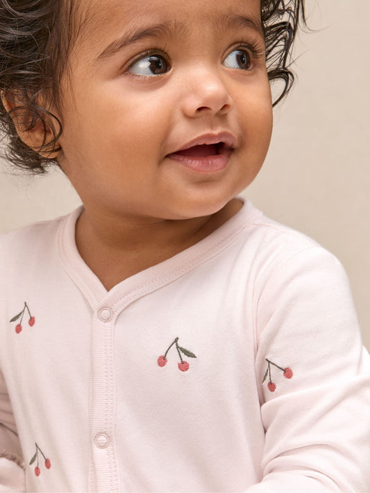 The White Company Pink Cotton Cherry Embroidered Sleepsuit image 2