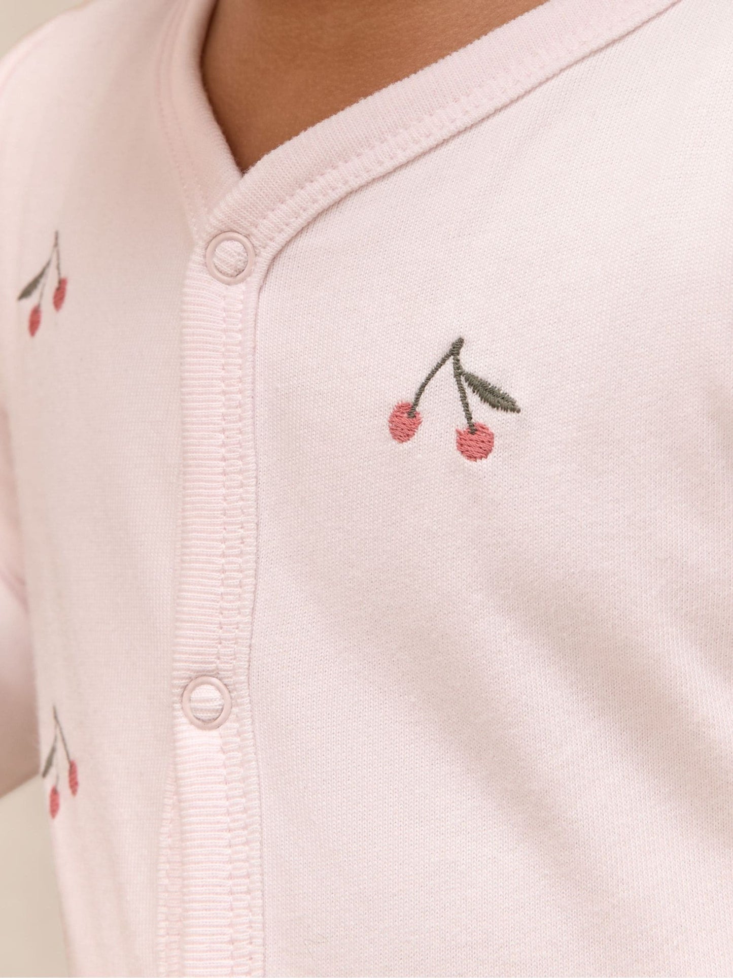 The White Company Pink Cotton Cherry Embroidered Sleepsuit image 3