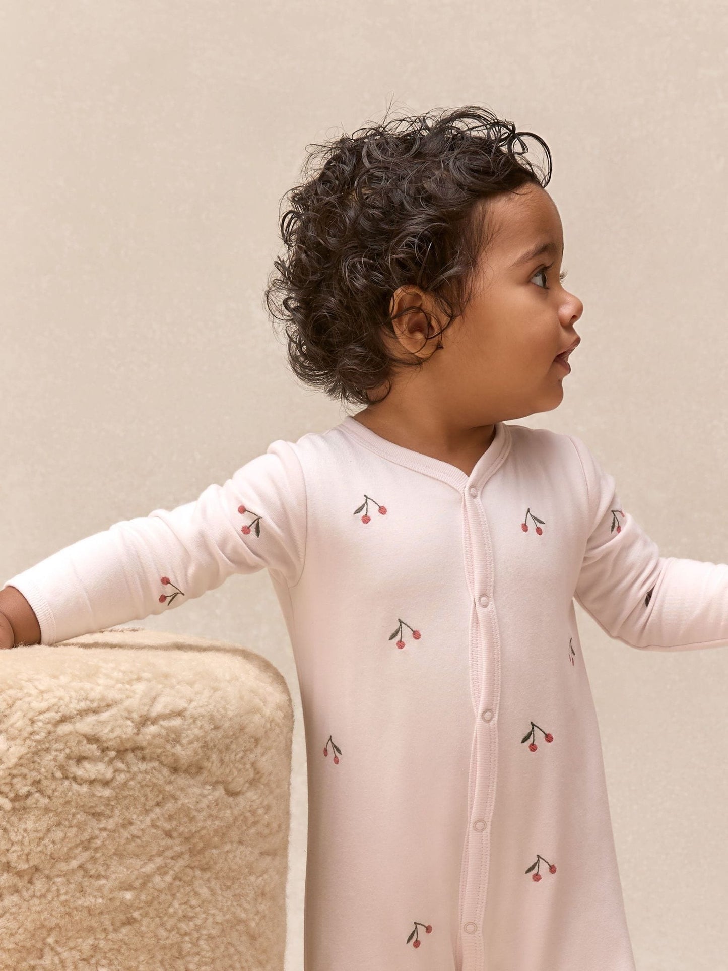 The White Company Pink Cotton Cherry Embroidered Sleepsuit image 4