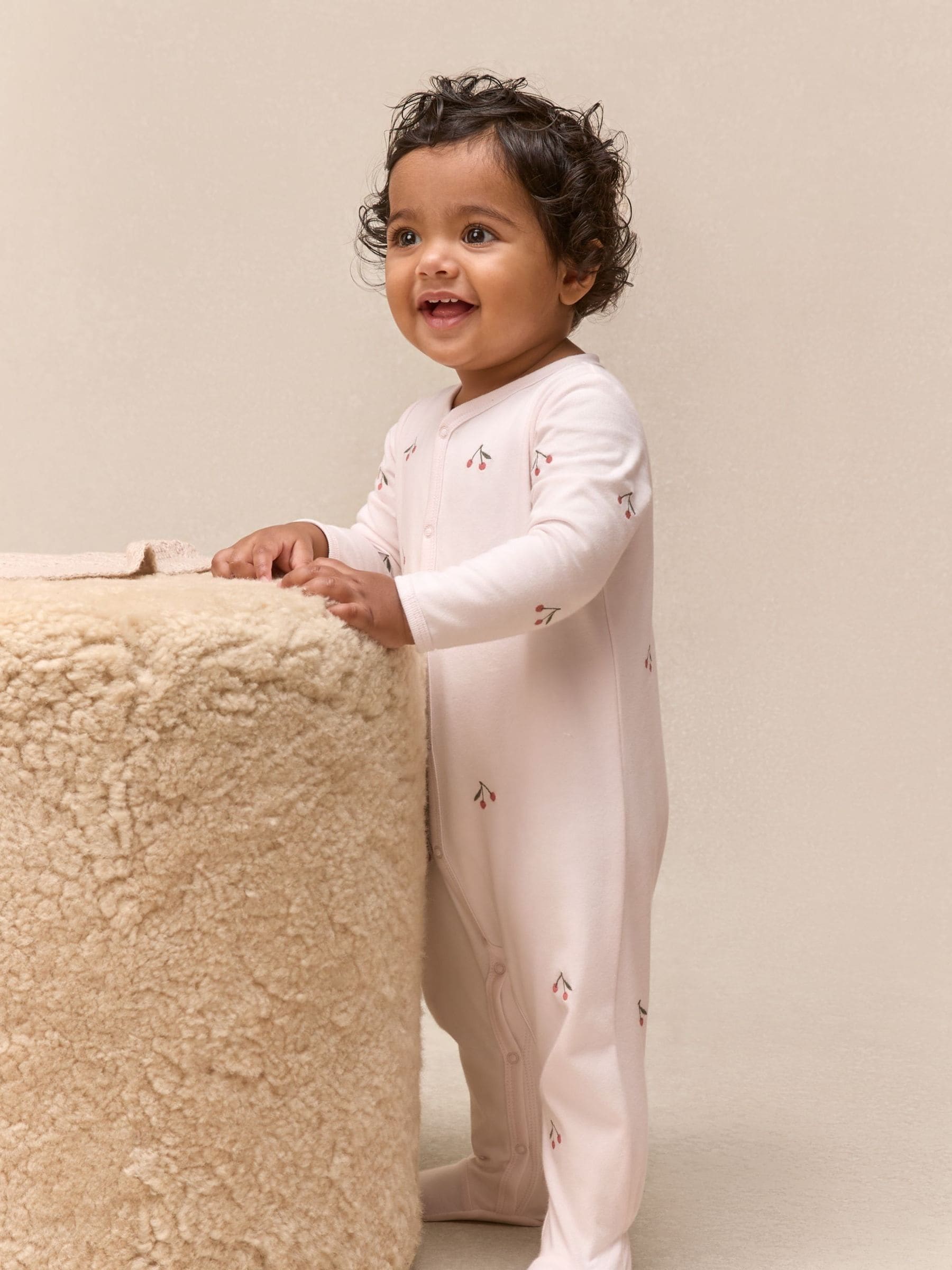 The White Company Pink Cotton Cherry Embroidered Sleepsuit image 1