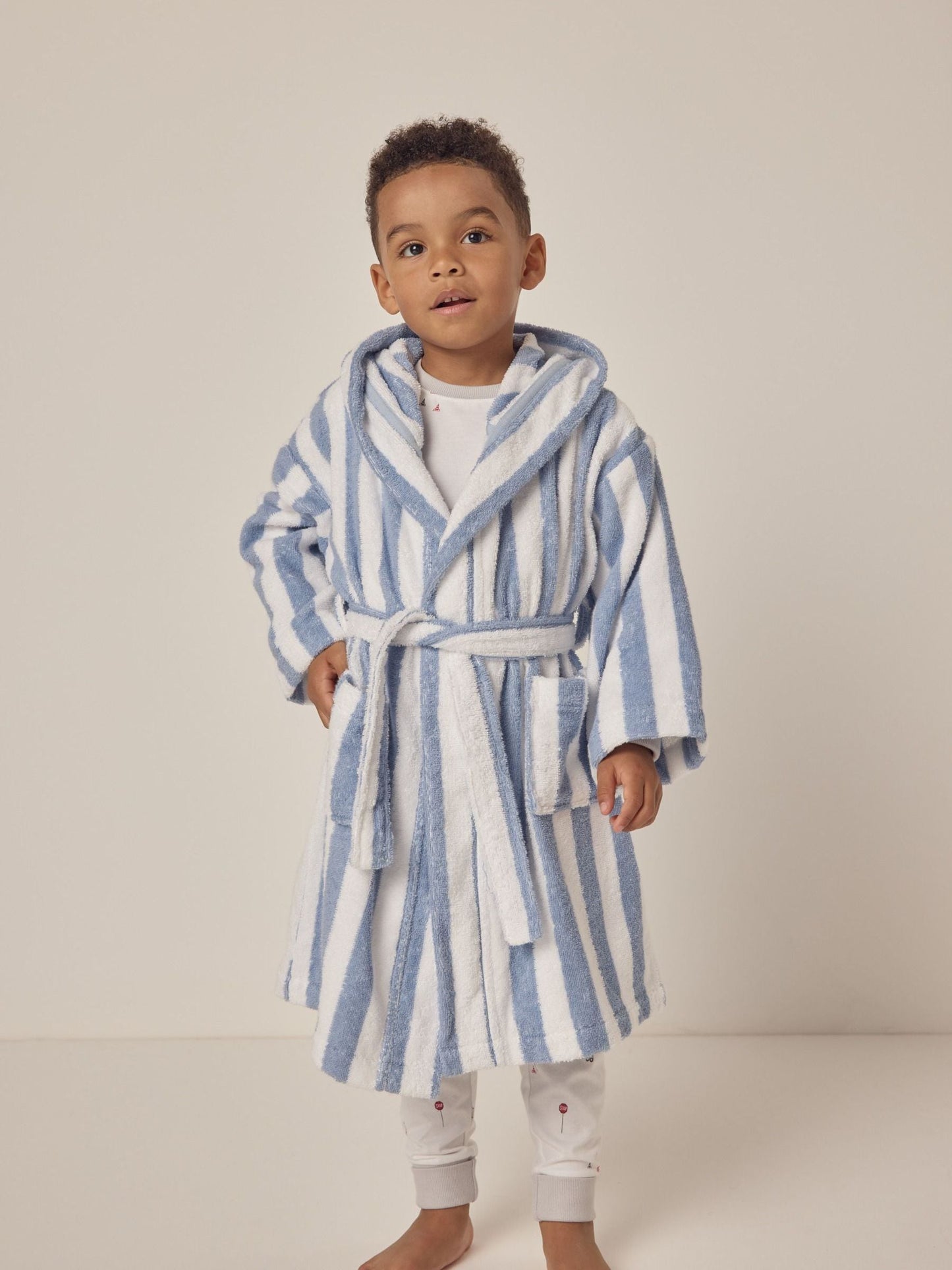 The White Company Blue Cotton Wide Stripe Towelling Robe image 1