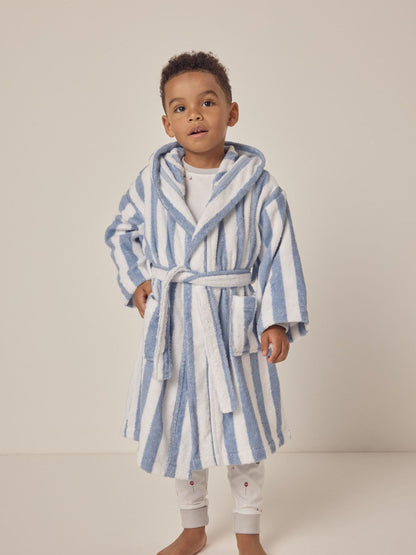 The White Company Blue Cotton Wide Stripe Towelling Robe image 1