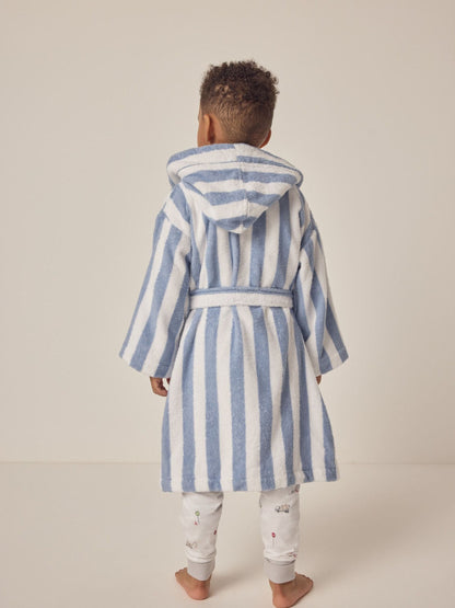 The White Company Blue Cotton Wide Stripe Towelling Robe image 2