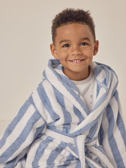 The White Company Blue Cotton Wide Stripe Towelling Robe image 3