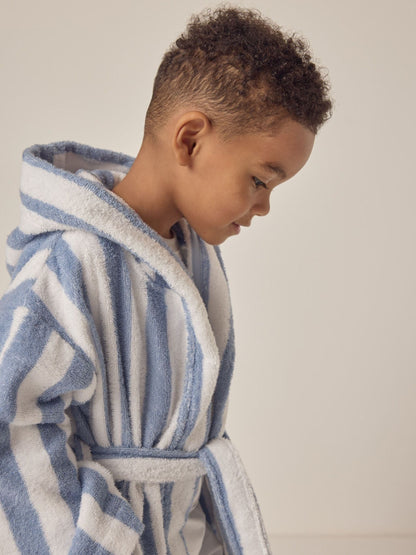 The White Company Blue Cotton Wide Stripe Towelling Robe image 4