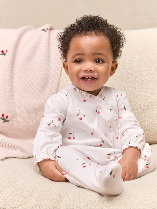 The White Company Pink Cotton Cherry Frill Wrap Sleepsuit image 1