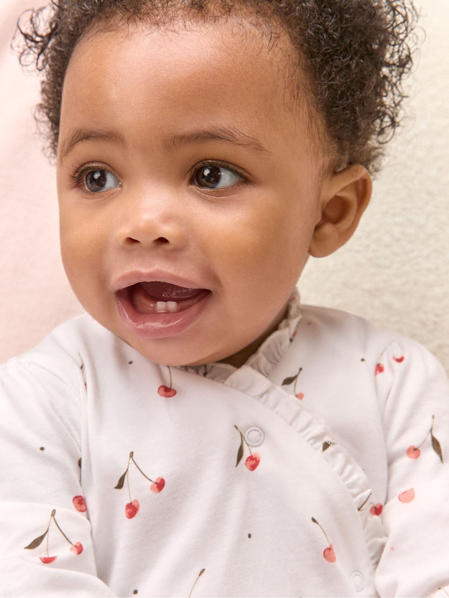 The White Company Pink Cotton Cherry Frill Wrap Sleepsuit image 3