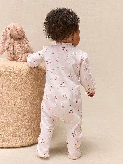 The White Company Pink Cotton Cherry Frill Wrap Sleepsuit image 4
