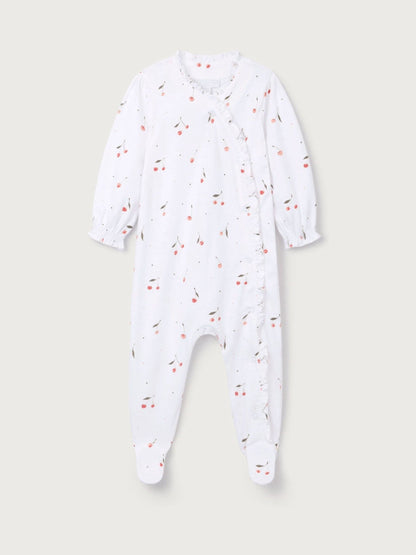 The White Company Pink Cotton Cherry Frill Wrap Sleepsuit image 5
