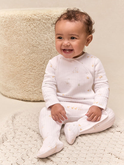 The White Company White Quilted Cotton Blend Walking Ducklings Wrap Sleepsuit image 3