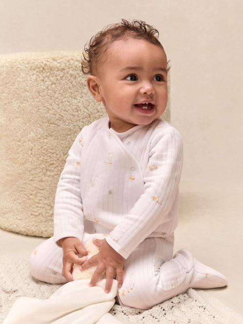 The White Company White Quilted Cotton Blend Walking Ducklings Wrap Sleepsuit image 1