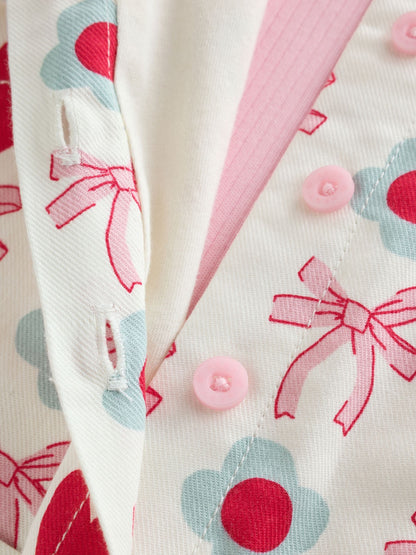 Ecru/Pink Bow And Heart Long Sleeve Bodysuit And Woven Dungarees Set 2 Piece (0mths-2yrs) - image 5
