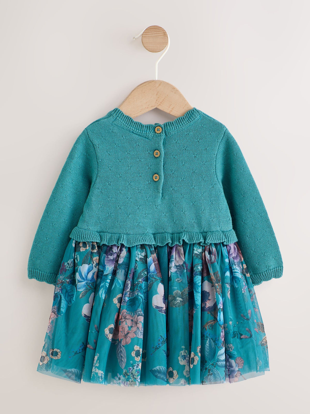 Dsiney Kidz - Teal Floral Twofer Knit & Mesh Baby Dress & Tights Set 2 Piece (0mths-2yrs) image 2