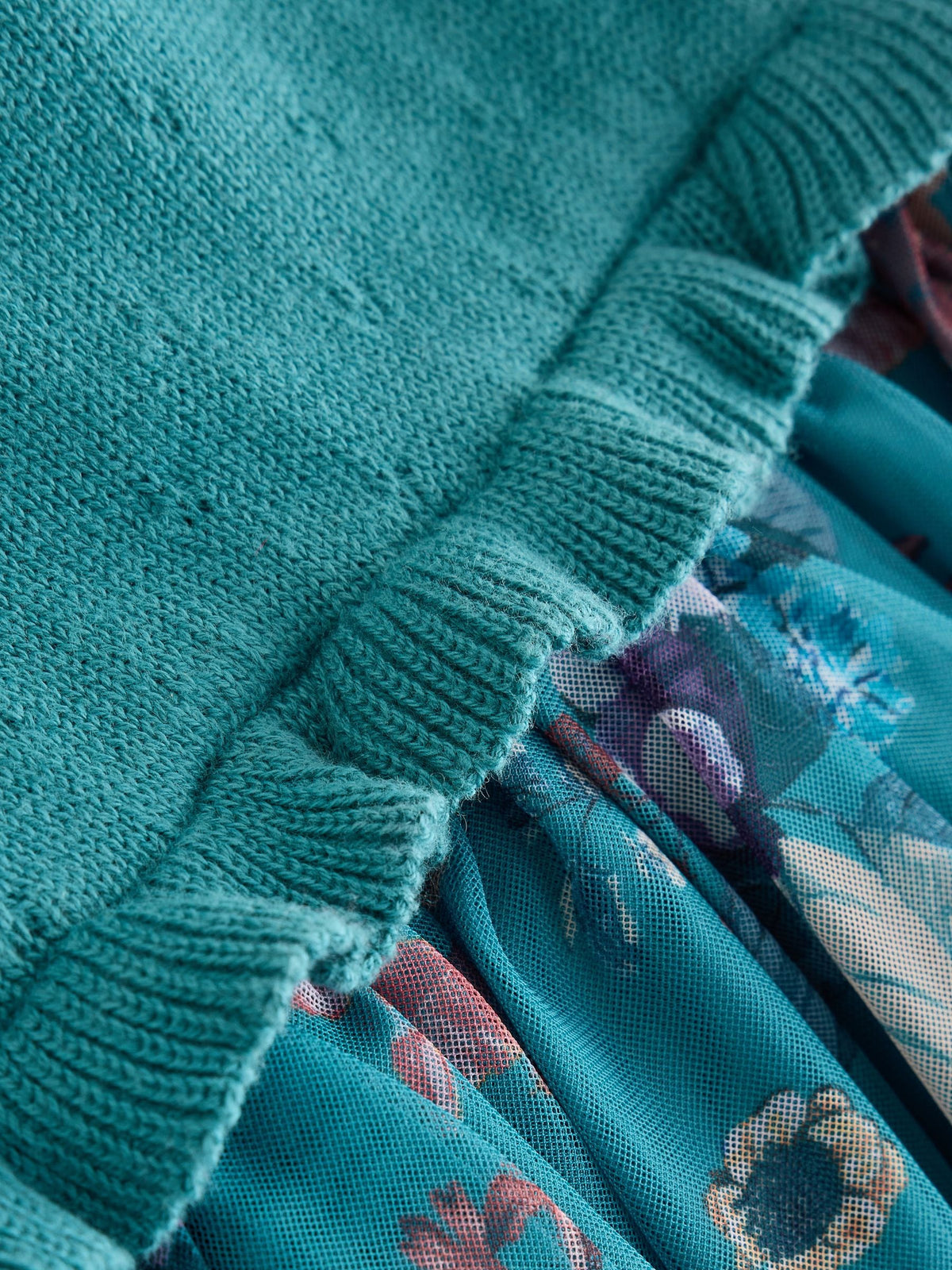 Dsiney Kidz - Teal Floral Twofer Knit & Mesh Baby Dress & Tights Set 2 Piece (0mths-2yrs) image 3