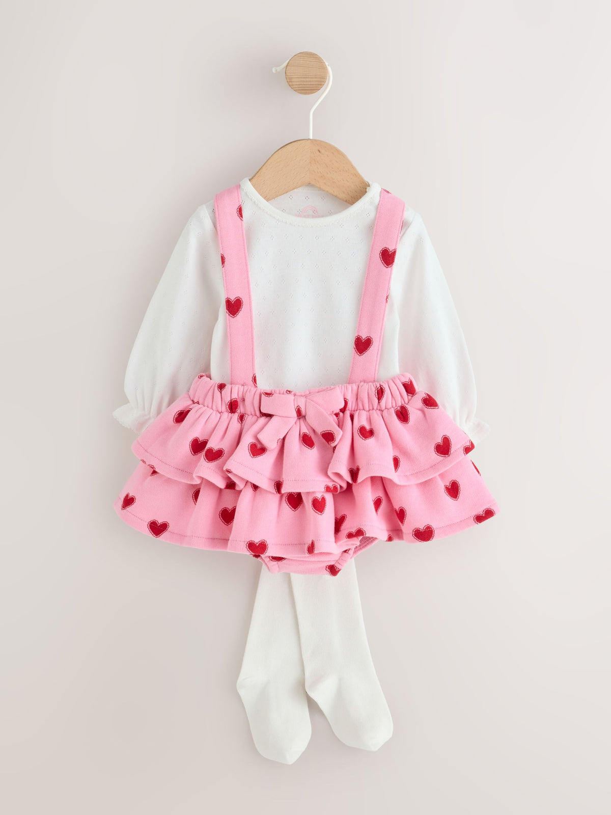 Pink Heart Baby Long Sleeve Bodysuit Bubble Skirt And Tights Set 3 Piece (0mths-2yrs) - image 1