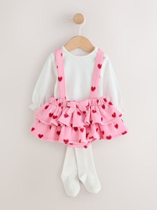 Pink Heart Baby Long Sleeve Bodysuit Bubble Skirt And Tights Set 3 Piece (0mths-2yrs) - image 1