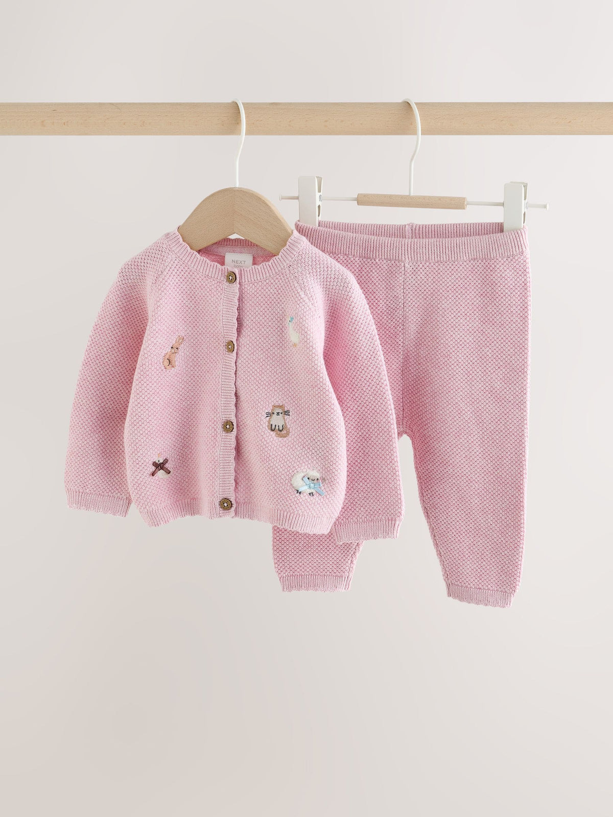 Pink Embroidered Character Baby Cardigan and Leggings Set 2 Piece (0mths-2yrs) - image 1