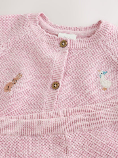 Pink Embroidered Character Baby Cardigan and Leggings Set 2 Piece (0mths-2yrs) - image 7