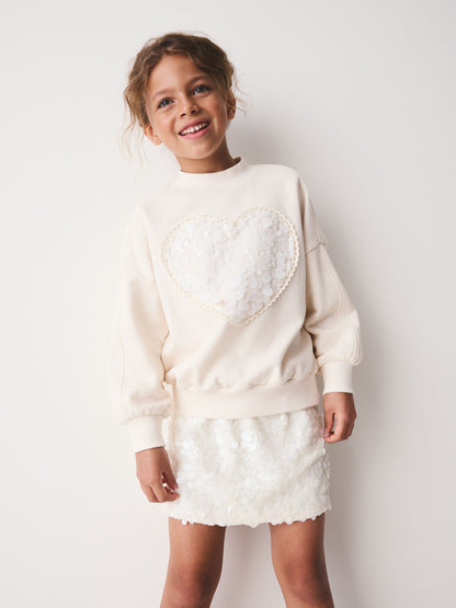 Cream Sequin Heart Sweatshirt and Skirt Set (3-16yrs) - image 1