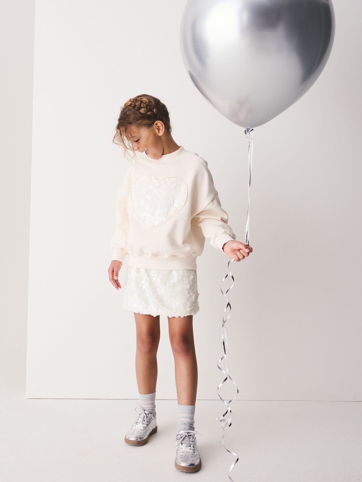 Cream Sequin Heart Sweatshirt and Skirt Set (3-16yrs) - image 2