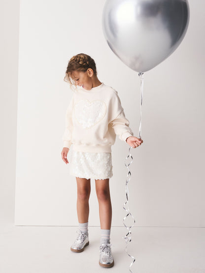 Cream Sequin Heart Sweatshirt and Skirt Set (3-16yrs) - image 2