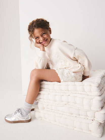 Cream Sequin Heart Sweatshirt and Skirt Set (3-16yrs) - image 3