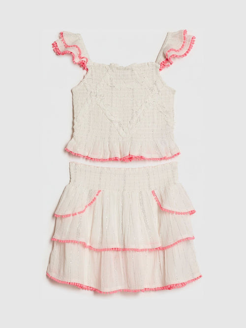 Dsiney Kidz - River Island Cream Shirred Beach Top & Skirt Set image 1