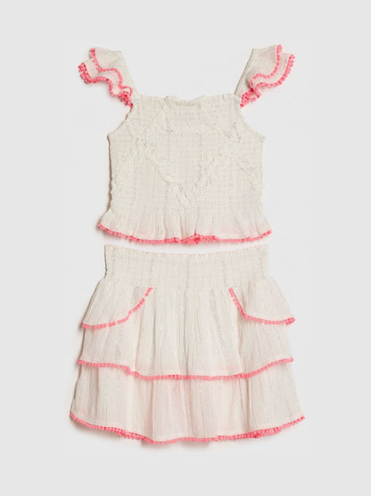 Dsiney Kidz - River Island Cream Shirred Beach Top & Skirt Set image 1