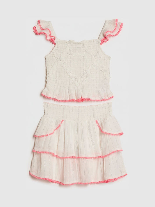 Dsiney Kidz - River Island Cream Shirred Beach Top & Skirt Set image 1