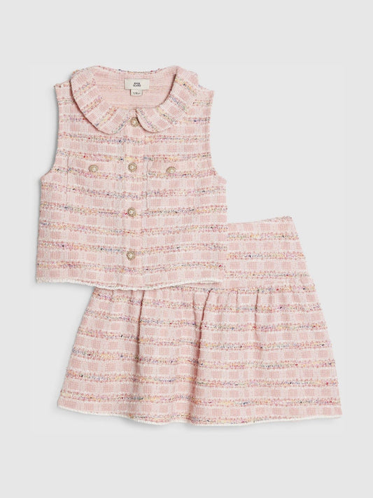 Dsiney Kidz - River Island Pink Boucle Waistcoat & Skirt Set image 1
