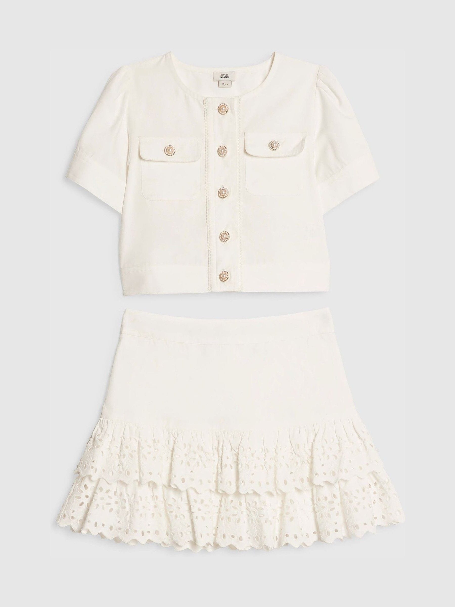 Dsiney Kidz - River Island White Denim Jacket & Broderie Skirt Set image 1