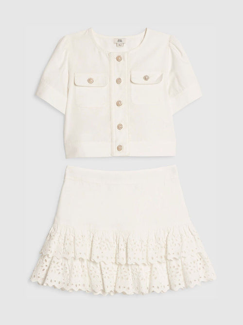Dsiney Kidz - River Island White Denim Jacket & Broderie Skirt Set image 1