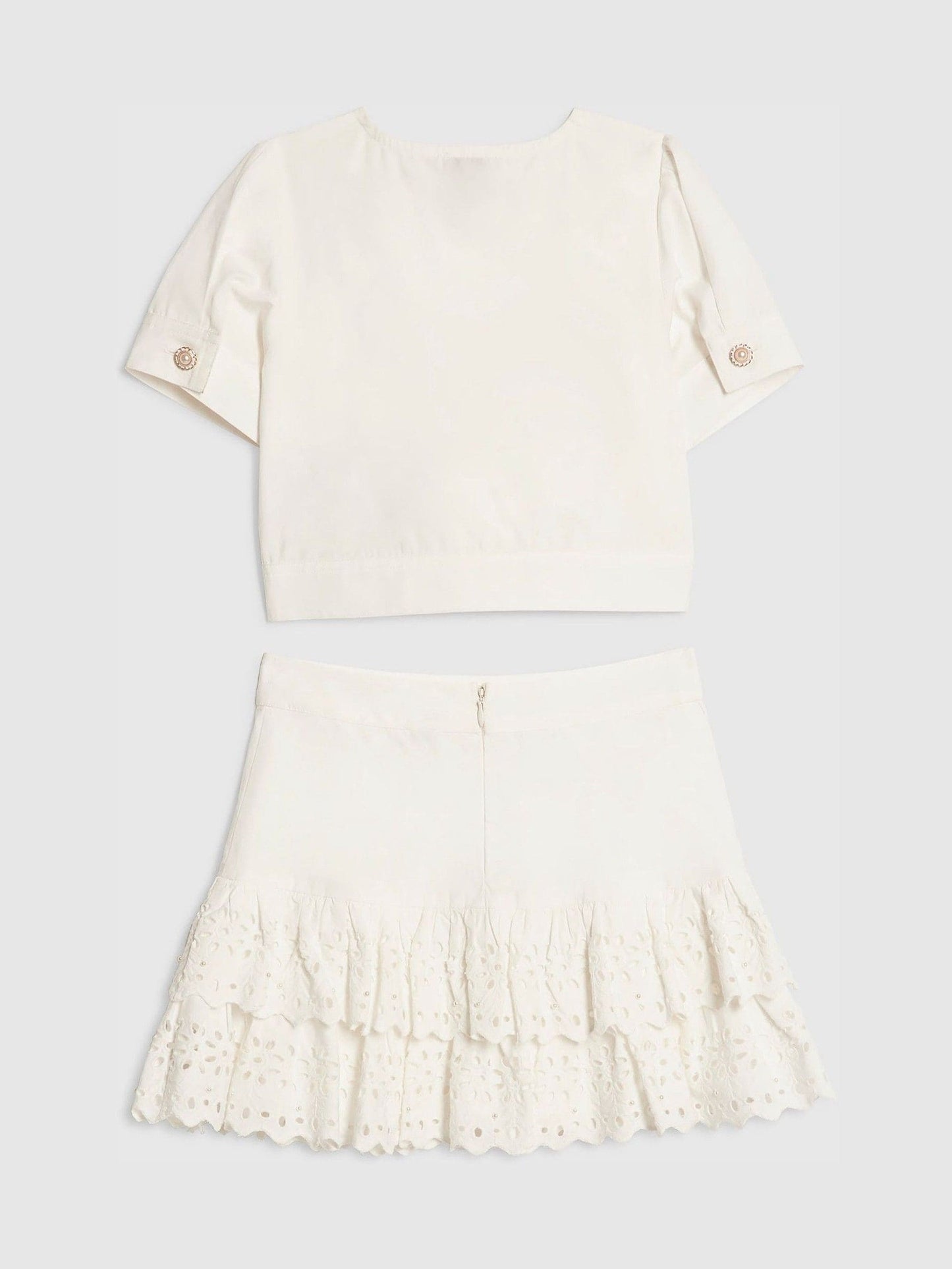 Dsiney Kidz - River Island White Denim Jacket & Broderie Skirt Set image 2
