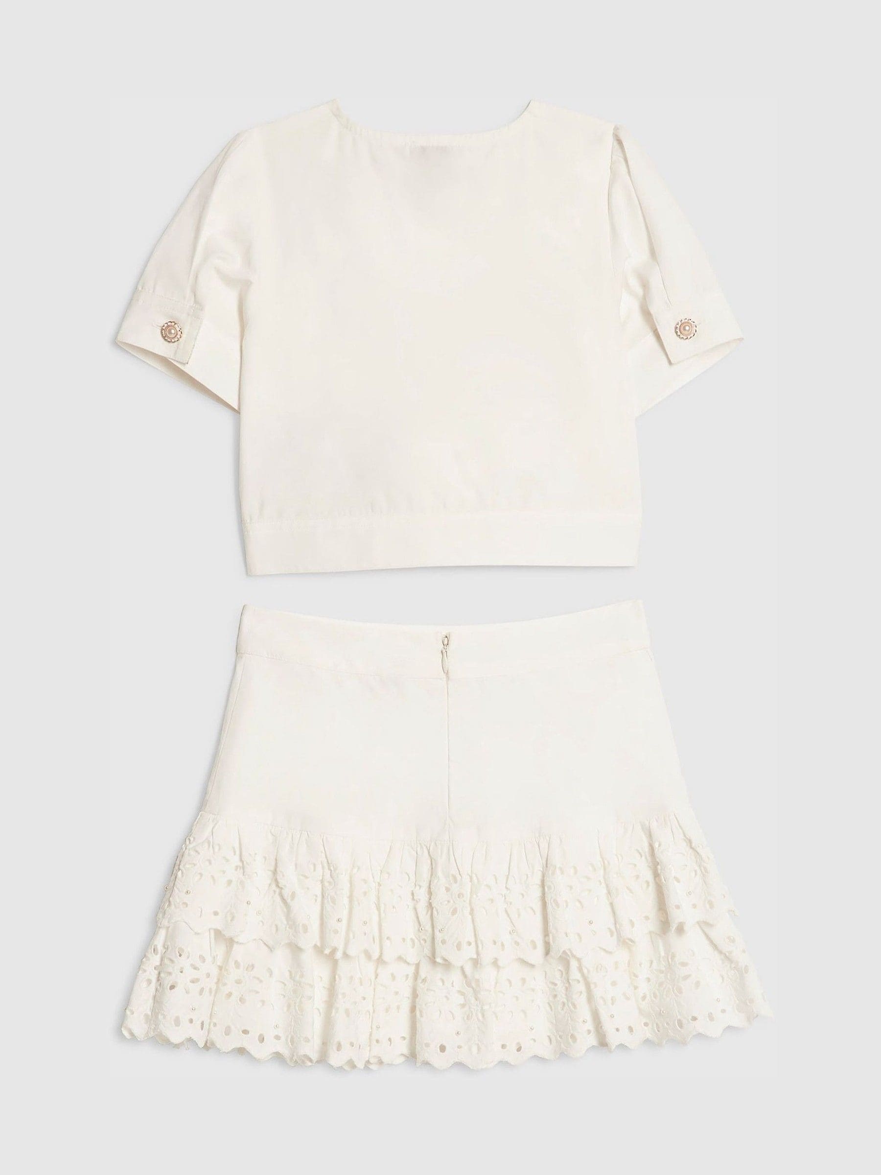 Dsiney Kidz - River Island White Denim Jacket & Broderie Skirt Set image 2