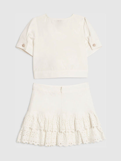 Dsiney Kidz - River Island White Denim Jacket & Broderie Skirt Set image 2