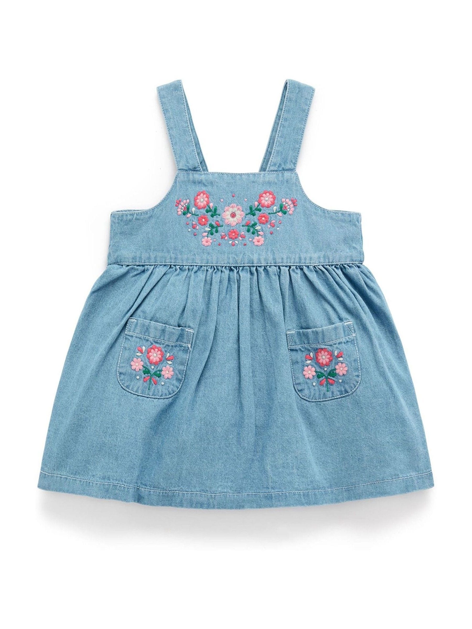 Purebaby Blue Embroidered Pinnie Dress image 2