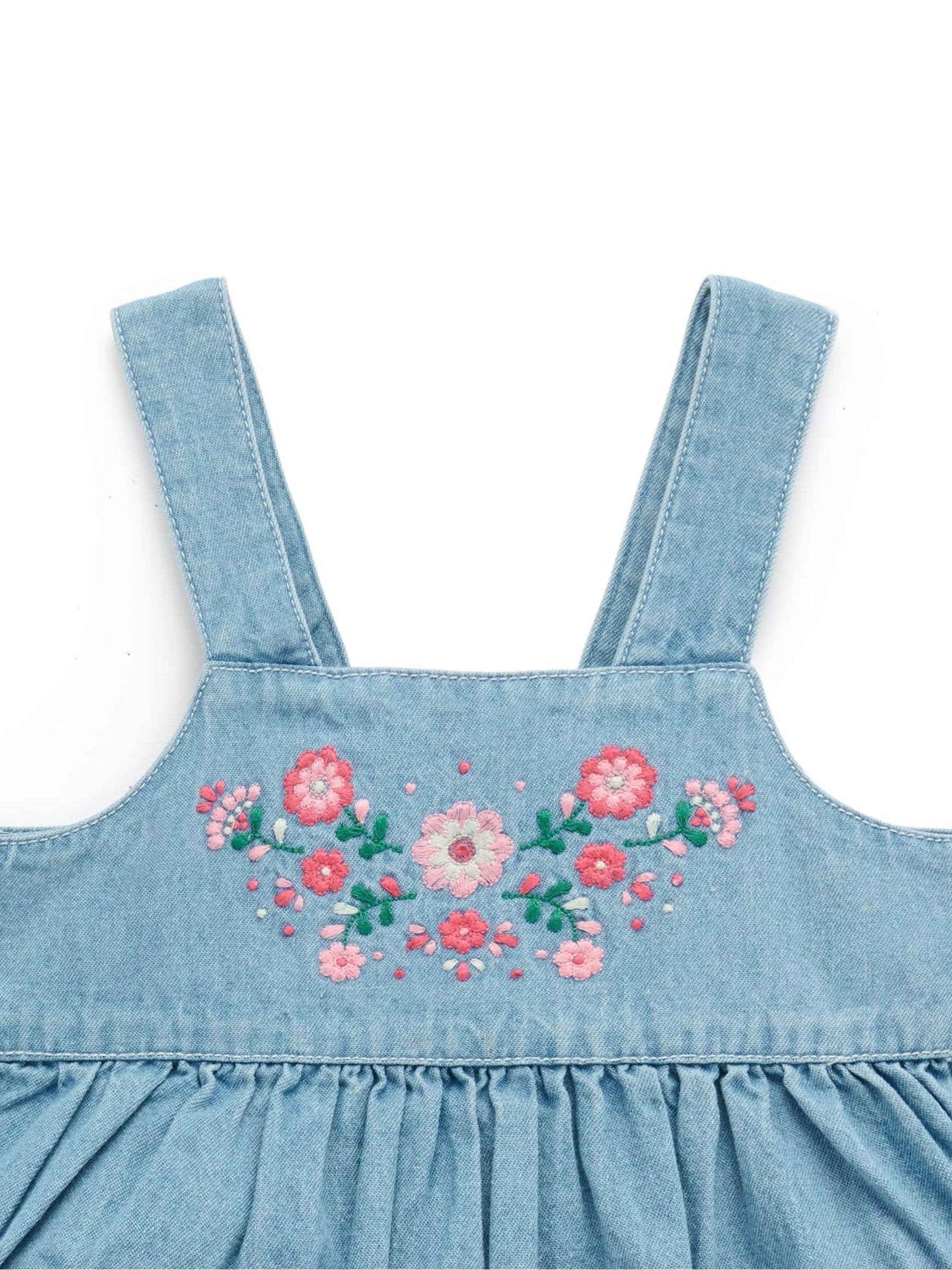 Purebaby Blue Embroidered Pinnie Dress image 3