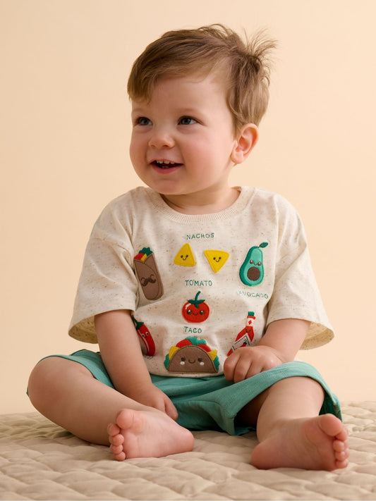 Purebaby Green Small Bites T-Shirt and Shorts Set image 1
