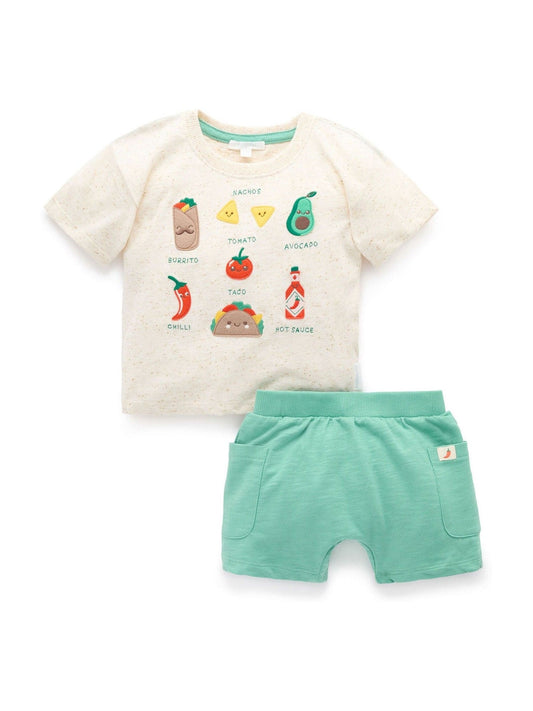 Purebaby Green Small Bites T-Shirt and Shorts Set image 2
