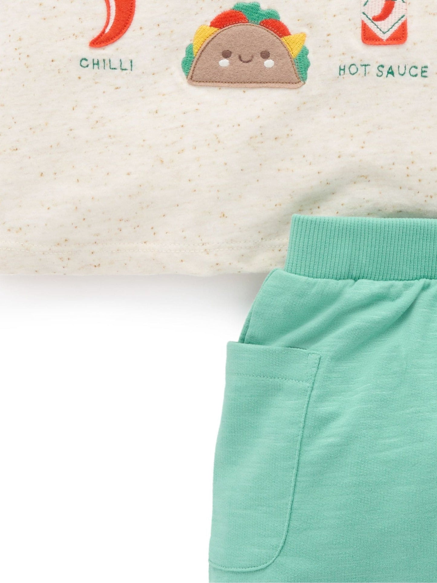 Purebaby Green Small Bites T-Shirt and Shorts Set image 5