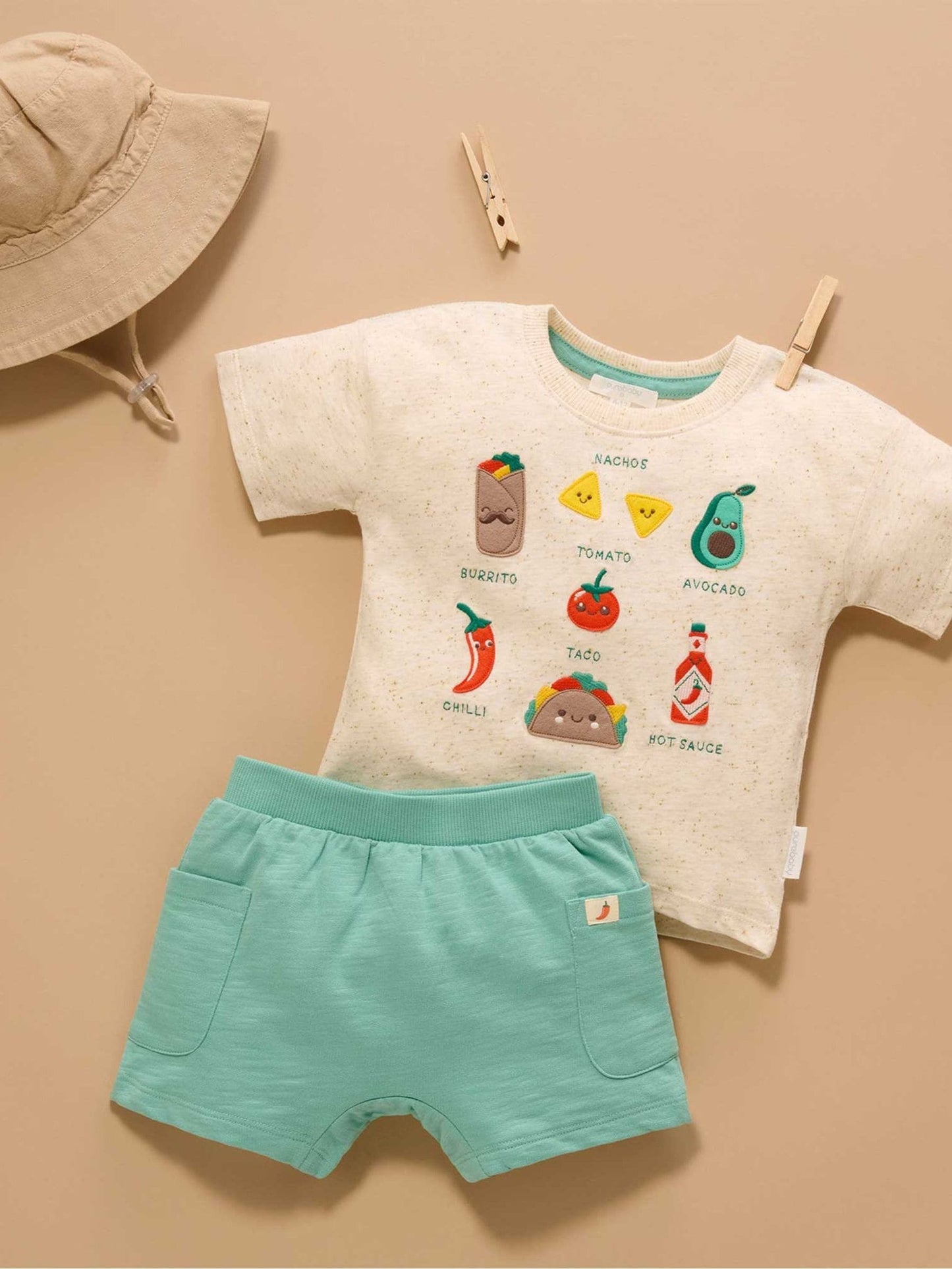 Purebaby Green Small Bites T-Shirt and Shorts Set image 6