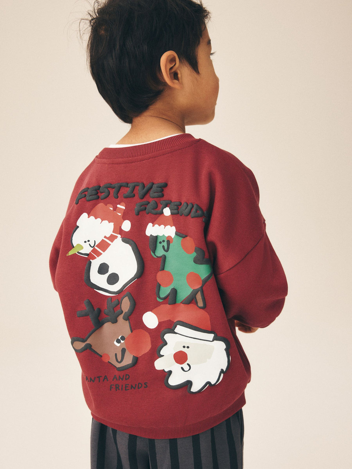 Burgundy Red Christmas Crew Neck Joggers Set (3mths-7yrs) - image 2